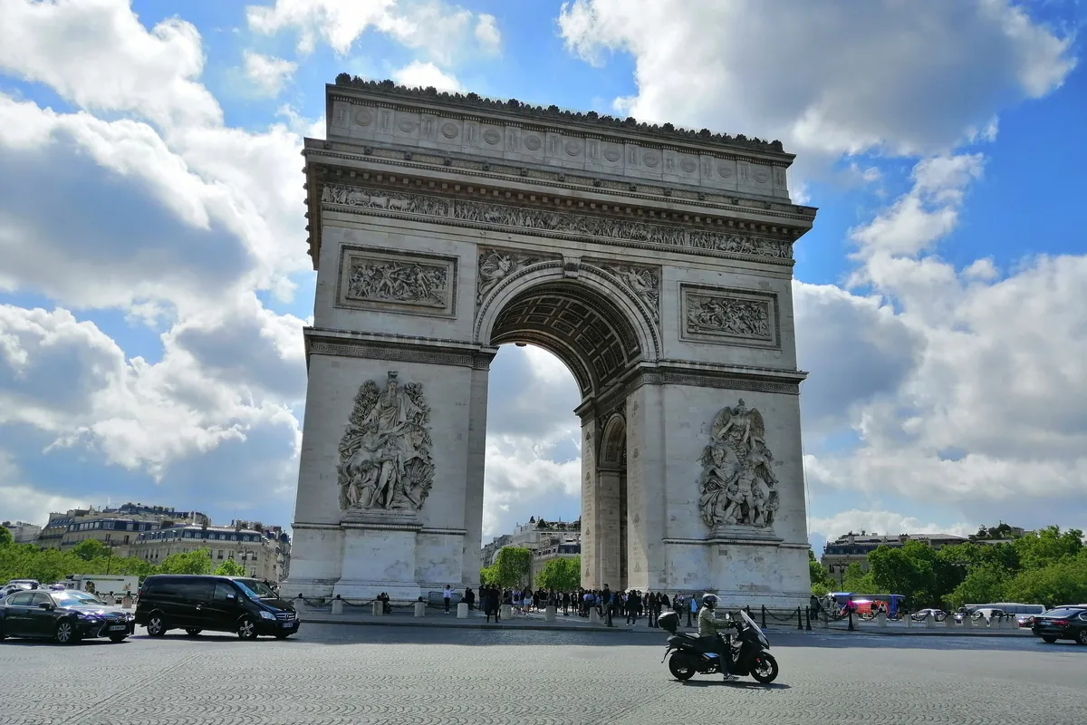 High viewpoint over the Champs-Élysées avenue near the Arc de Triomphe